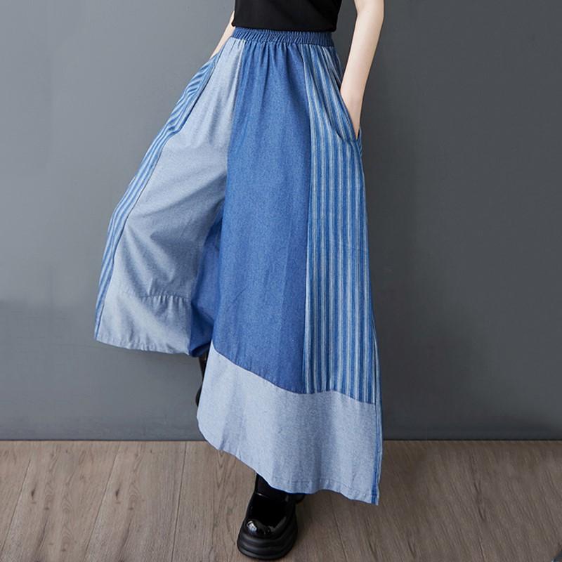 Vară plus mărime Vintage Patchwork talie înaltă casual largi Femei blugi denim pantaloni largi