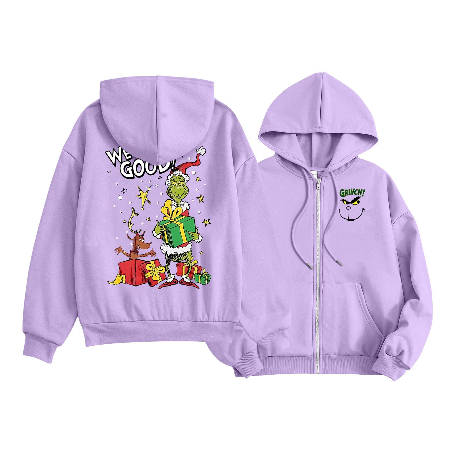 

Детская мода Легкая толстовка с капюшоном на молнии с длинным рукавом Рождественская толстовка с принтом с карманами 120 фиолетовый