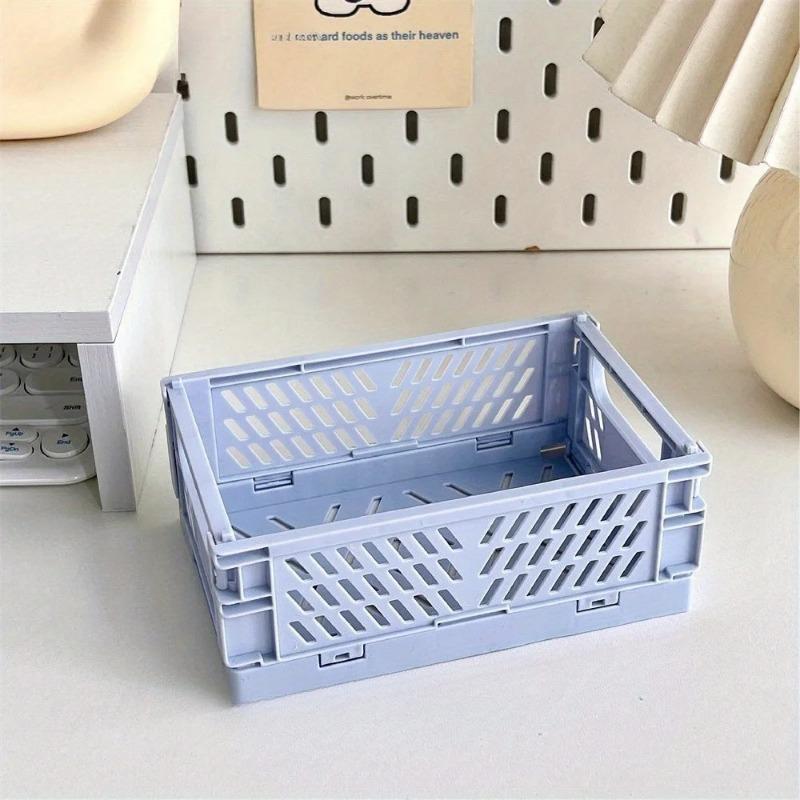 

1pc Organizing Storage Baskets Case Folding Student Desktop Basket Tape Stationery Plastic Foldable Container Storage Box синий
