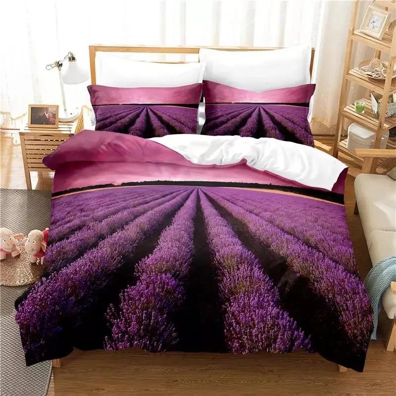 Lavender Duvet Cover Microfiber Purple Flower Bedding Set Romantic Floral Comforter Cover King Twin Botanical Bedspread Cover