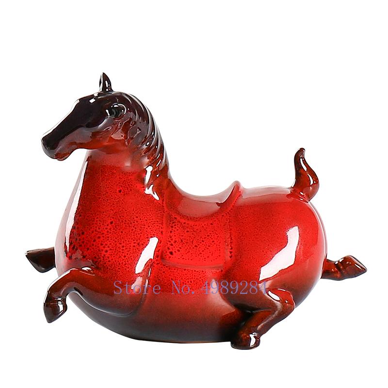Chinesische Retro Handgefertigte Keramik Tierstatue Pferd Simulation Tier Moderne Heimdeko Zubehör Ornamente Dekor