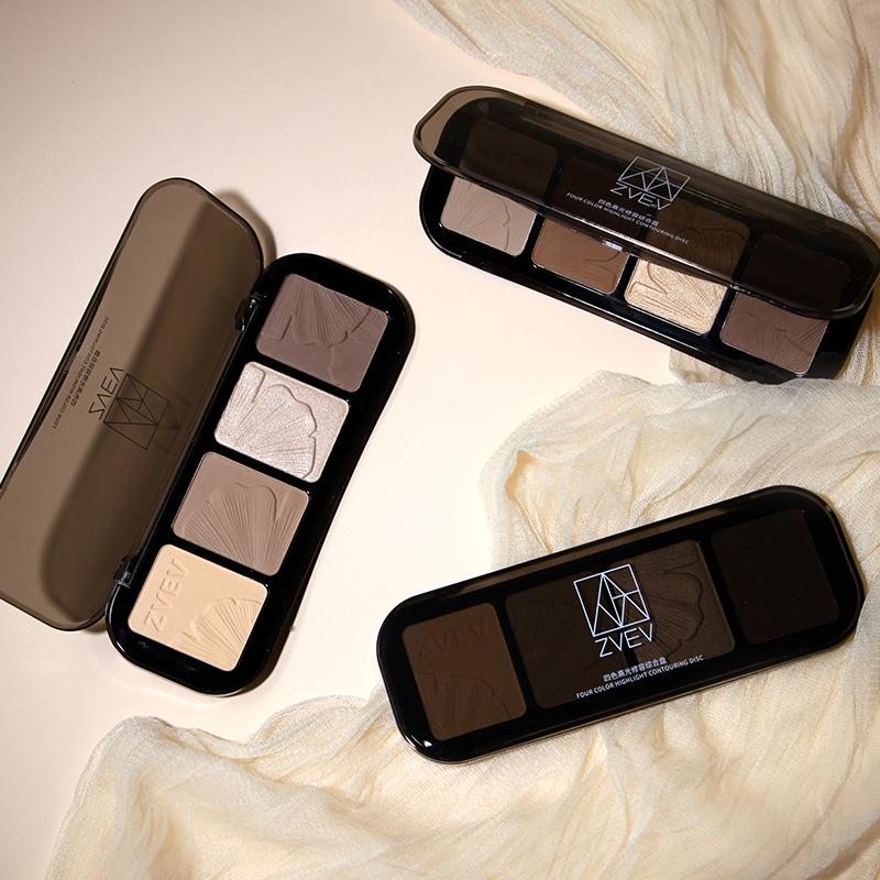ZVEV Four-Color Highlight & Contour Palette for Matte Definition & Brightening.