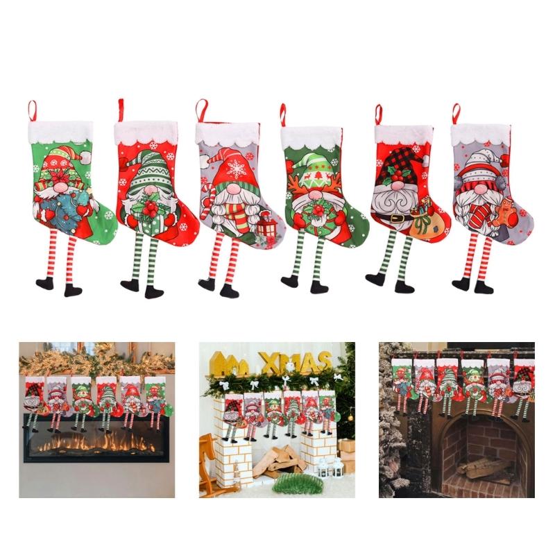 Set of 6 Christmas Giftbag Socks for Home Decoration Indoors Outdoor Hanging Stockings for Fireplaces Christmas Tree
