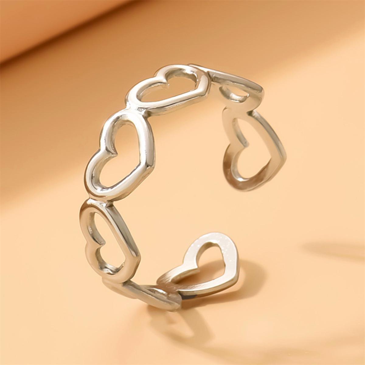 Adjustable Gold Plated Stainless Steel Heart Ring