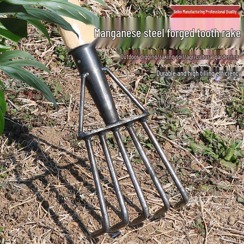 Five-Tooth All-Steel Rake for Beach, Clam Digging, and Gathering Seafood