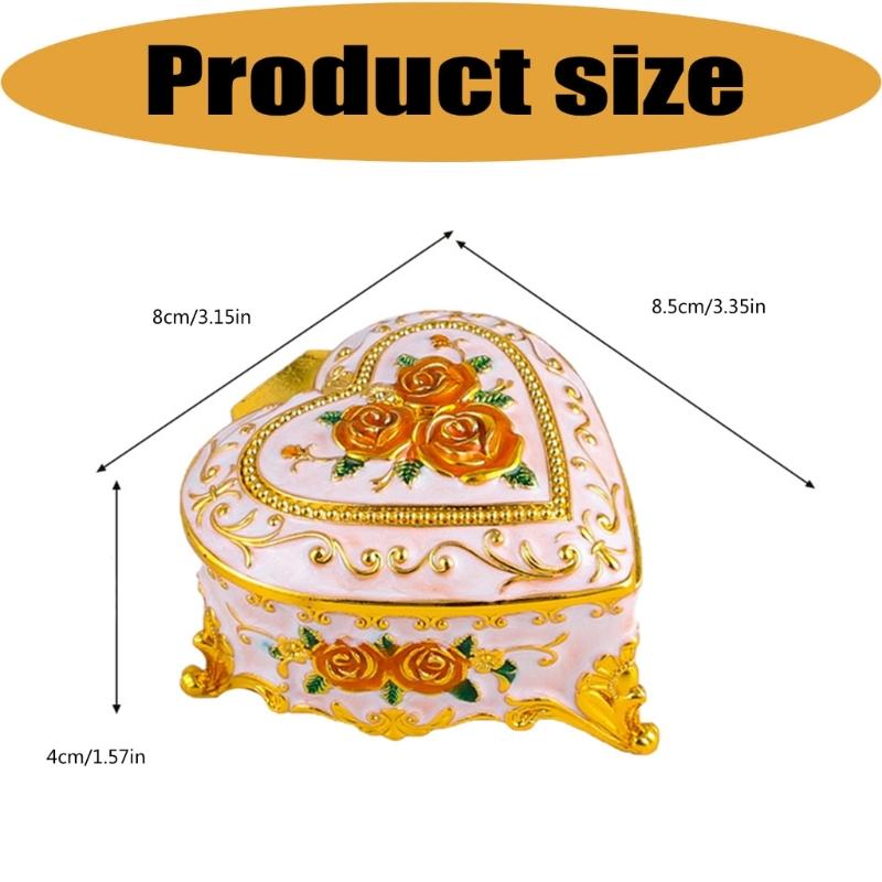 Heart Shaped Jewelry Box with Rose Embossed Lid, Zinc Alloy Storage Case for Vanity Display, Jewelry Storage and Gifts