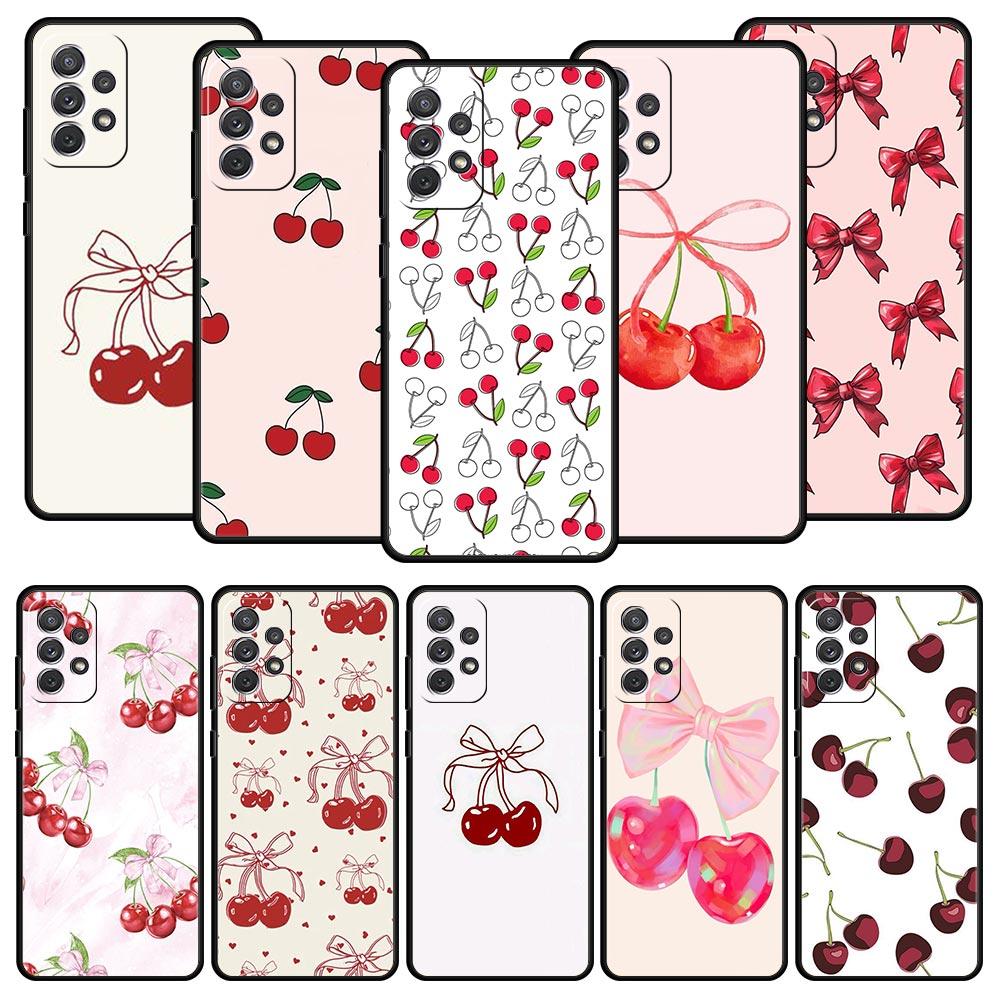 Cute Cherry Bow Phone Case for Samsung A51 A71 A21S A12 A11 A15 A25 A31 A41 A23 A33 A53 A73 A03S A05S A13 5G A35 A55 Cover