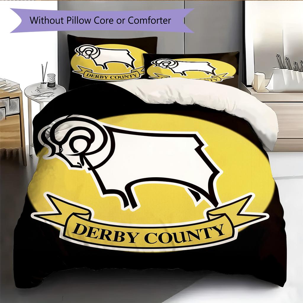 Fotbalový klub Derby County Vzorovaná sada povlečení a přikrývky Domácí dekorace Dárek (1 * povlak na peřinu + 2 * povlak na polštář bez jádra)