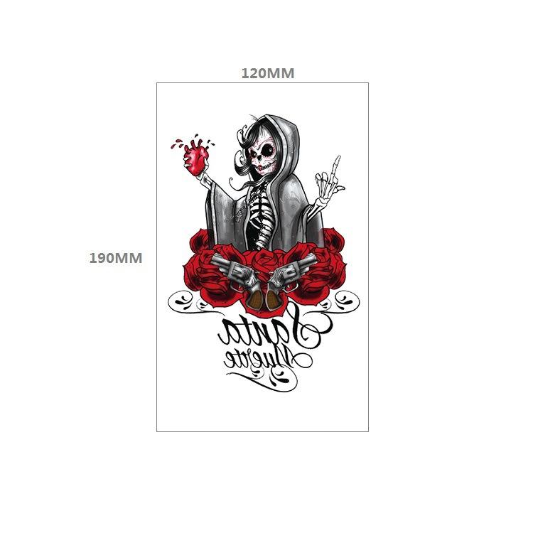 Adesivo de tatuagem de caveira, significado eterno, alerta de relógio, rosa vermelha, capa de peito de pistola, adesivo de transferência de água