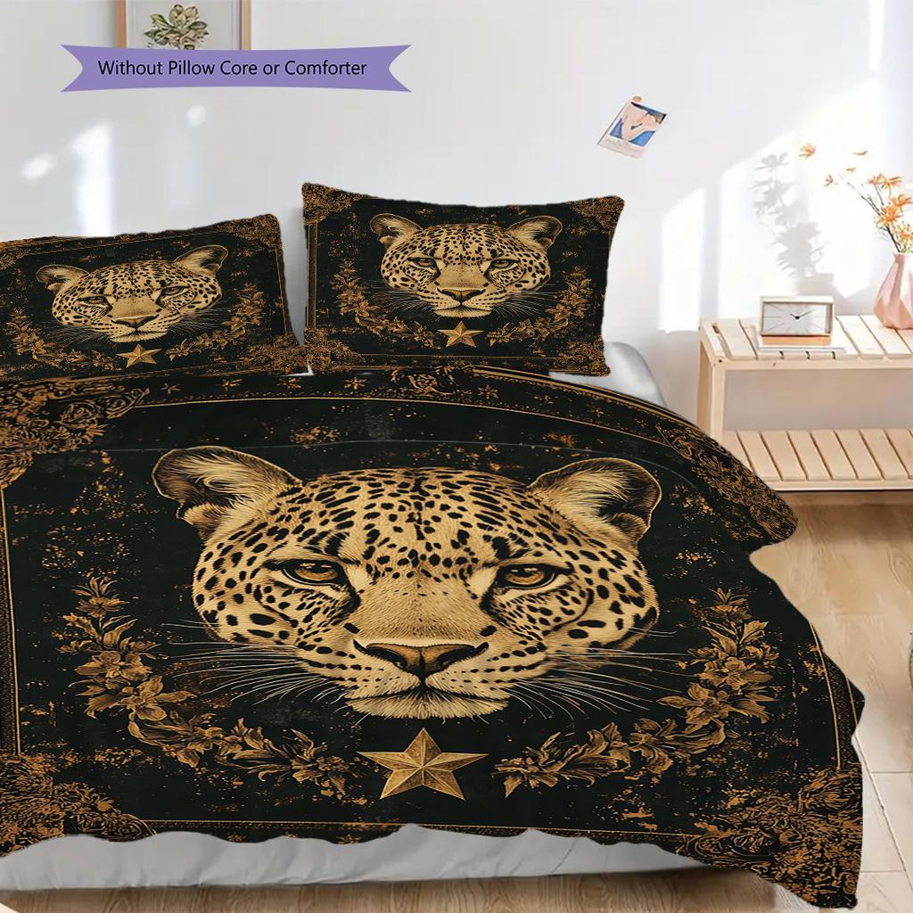 Sada povlečení s leopardím vzorem Přikrývka Povlak na přikrývku Povlak na polštář Domácí dekorace Dárek k narozeninám (1 * povlak na peřinu + 2 * povlak na polštář, bez jádra)