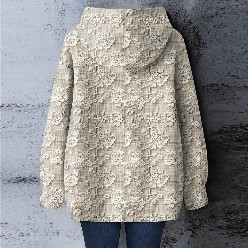 Women's Floral Print Loose Casual Long Sleeved Hooded Sweatshirt