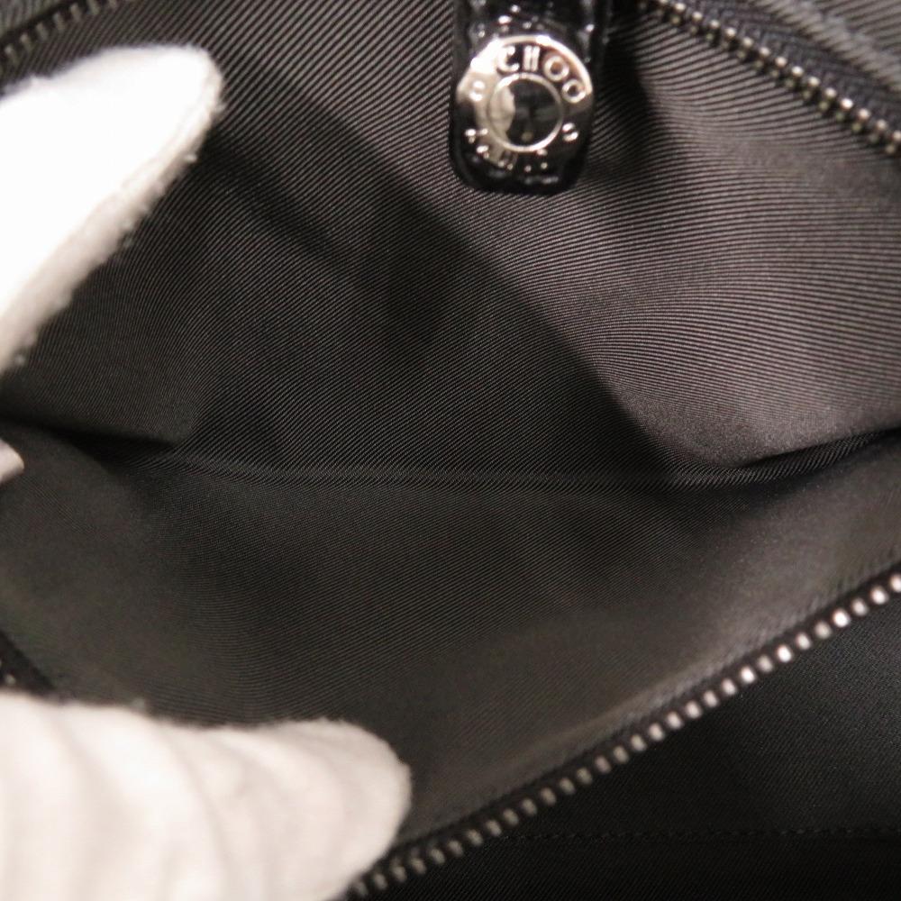 Used AUTHENTIC JIMMY CHOO 2WAY Pegasus Star Embossed Hand Bag Black Patent Leather