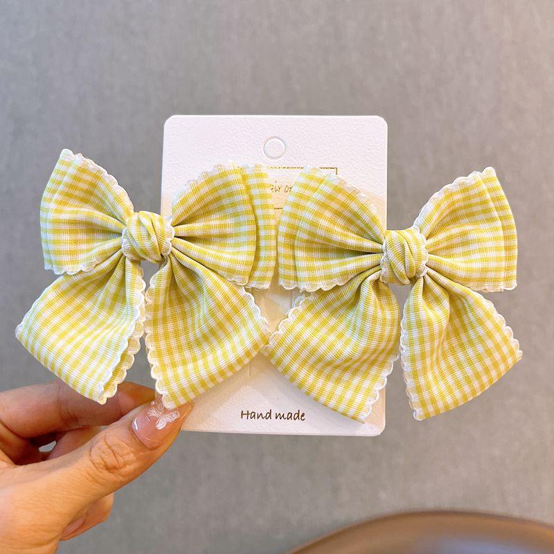 

New A Pair College Style Children Butterfly Pair Clip Girls Checkered Versatile Hair Clip Girls Sweet and Cute Hair Accessories жёлтый