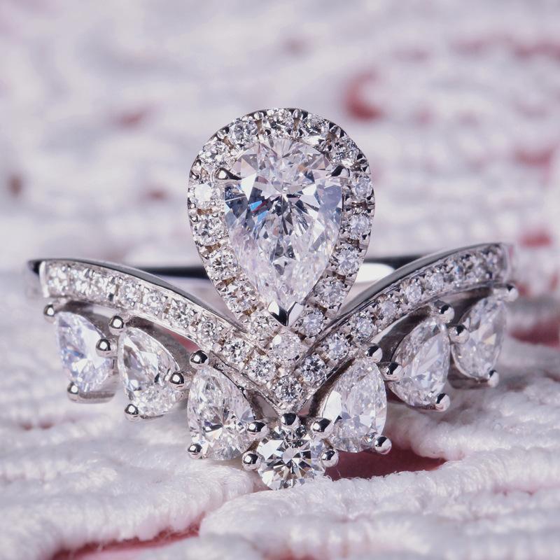 Luxury Water Drop Pear Shape Ascher Yellow Diamond Ring, Pt950 Platinum Plated Wedding Ring