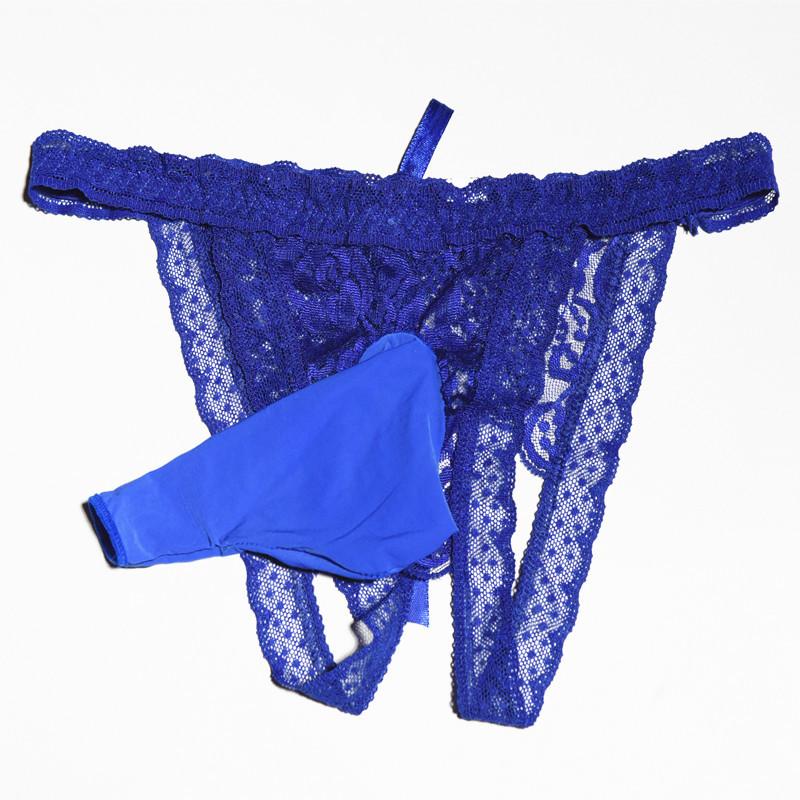 Sissy Lingerie For Men Sexy Seductive Thong Lace Open Crotch Panties Pouch Sheath Underwear Transparent Ultra-Thin Underpants