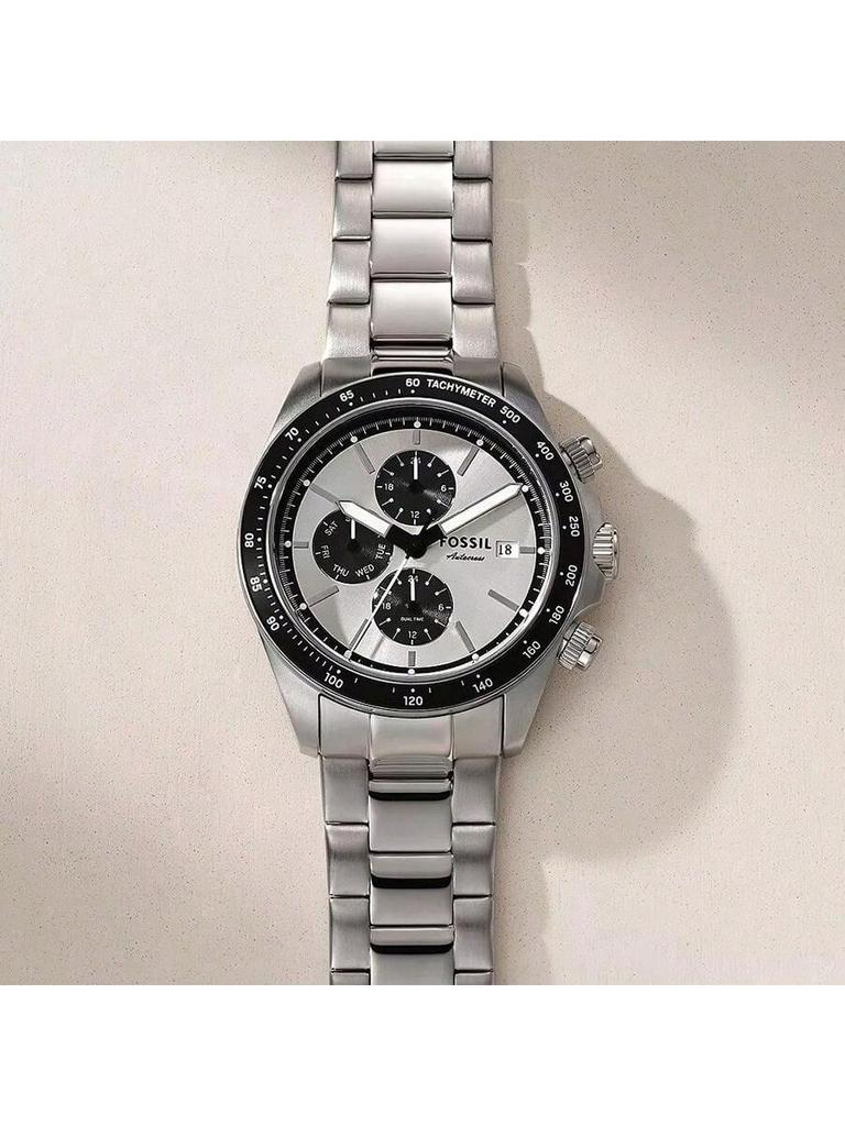 Gent's chronograph watch, vintage racing style with tachymeter bezel, brown leather strap. Sporty yet classic design, BQ2873.