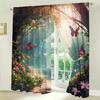 2 Piece Forest Butterfly Pattern Curtains   Dreamy Healing Curtains   Sunshade and Privacy-protecting Pole-style Curtains