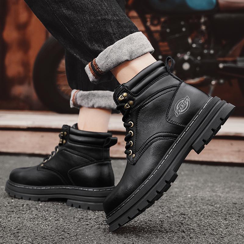 Men's Genuine Leather Martin Boots - Thick Sole, Plus Size, Outdoor Casual Work Boots for Fall/Winter