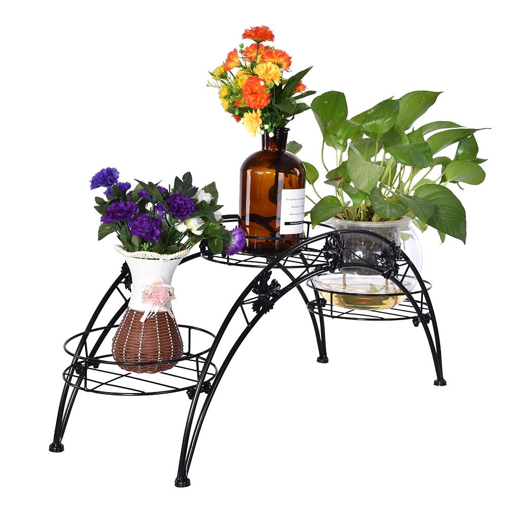 Elegant Iron Floor-Standing Plant Display Stand Flower Pot Rack for Garden Patio Decor Black