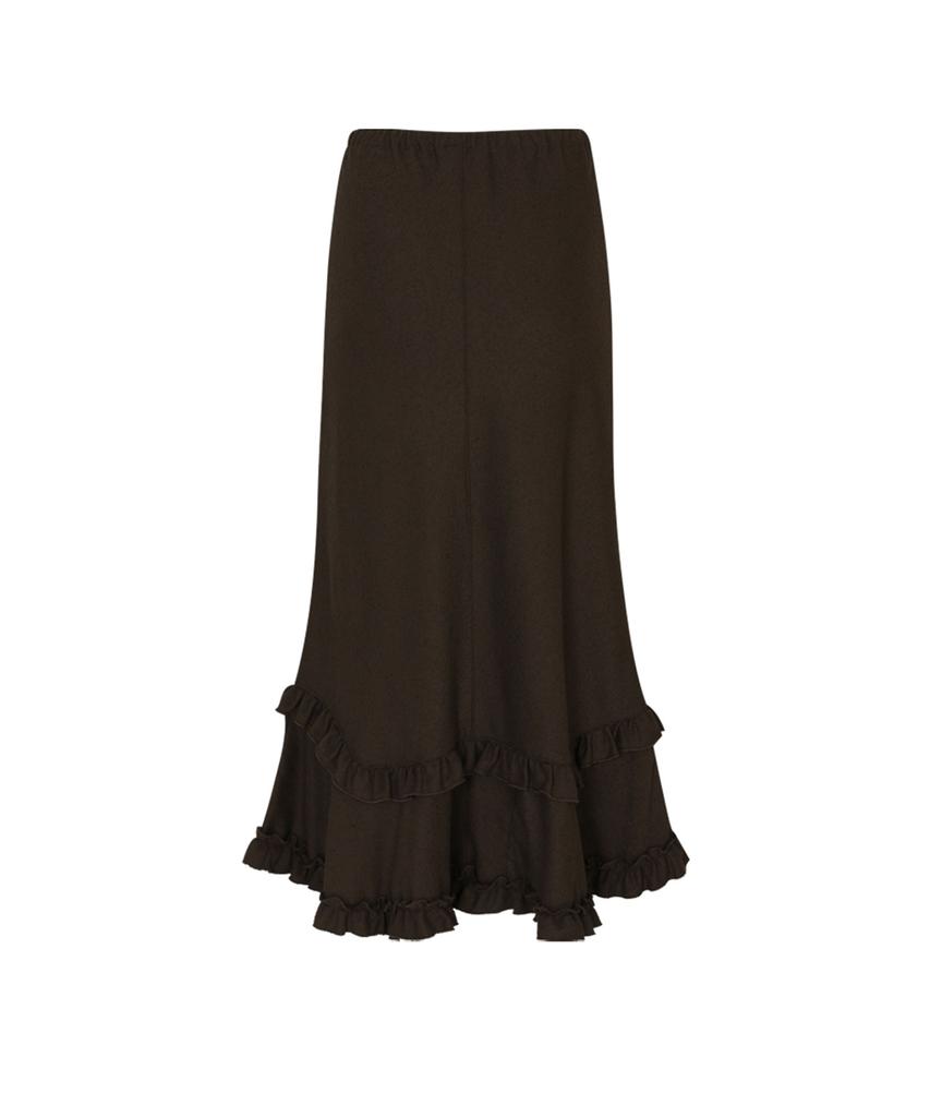 Lulu Seoul Unbar Frill Maxi Skirt (Brown)