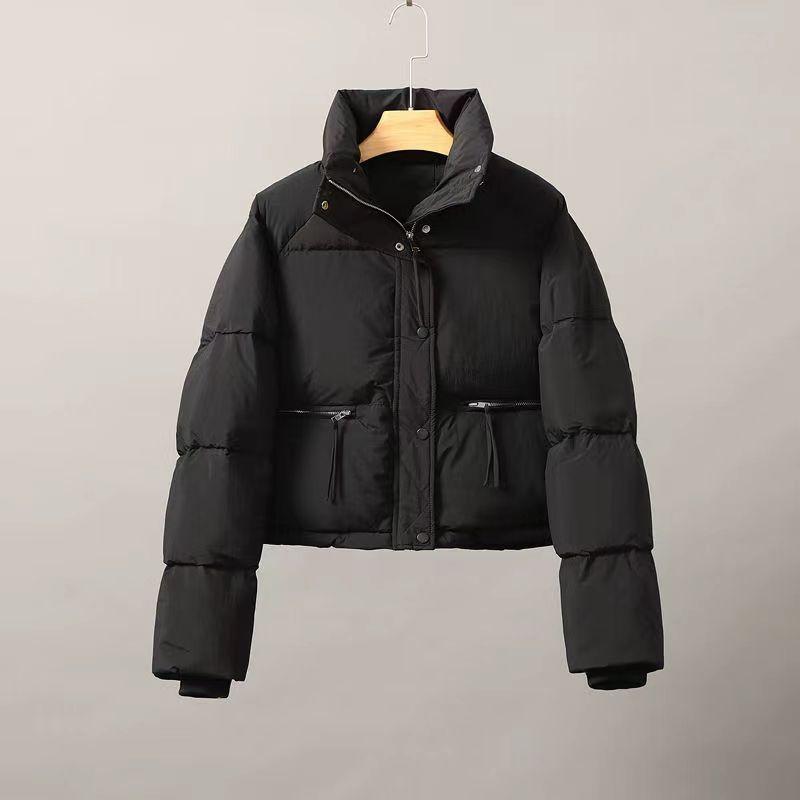 Winter Fashion Stand Collar Pocket Warm Coat Women Loose Casual Solid Color Cardigan Lady Outwear Zipper Top