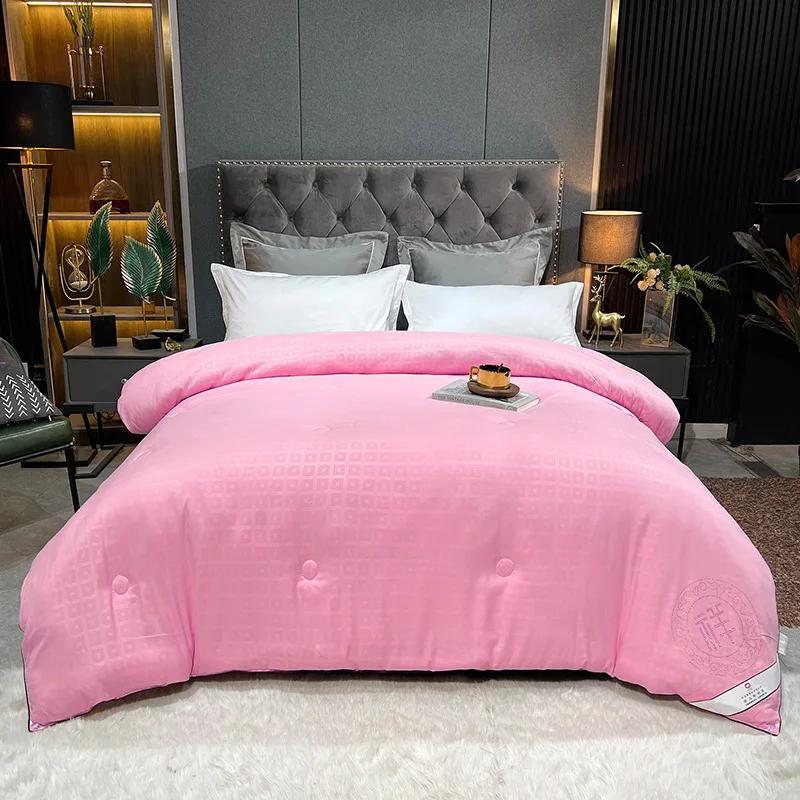 

Премиальное шелковое одеяло с квадратной сеткой из хлопчатобумажной ткани, китайское свадебное одеяло Xiang, двуспальная кровать, летние одеяла 220x240 150x200cm 1.5kg розовый