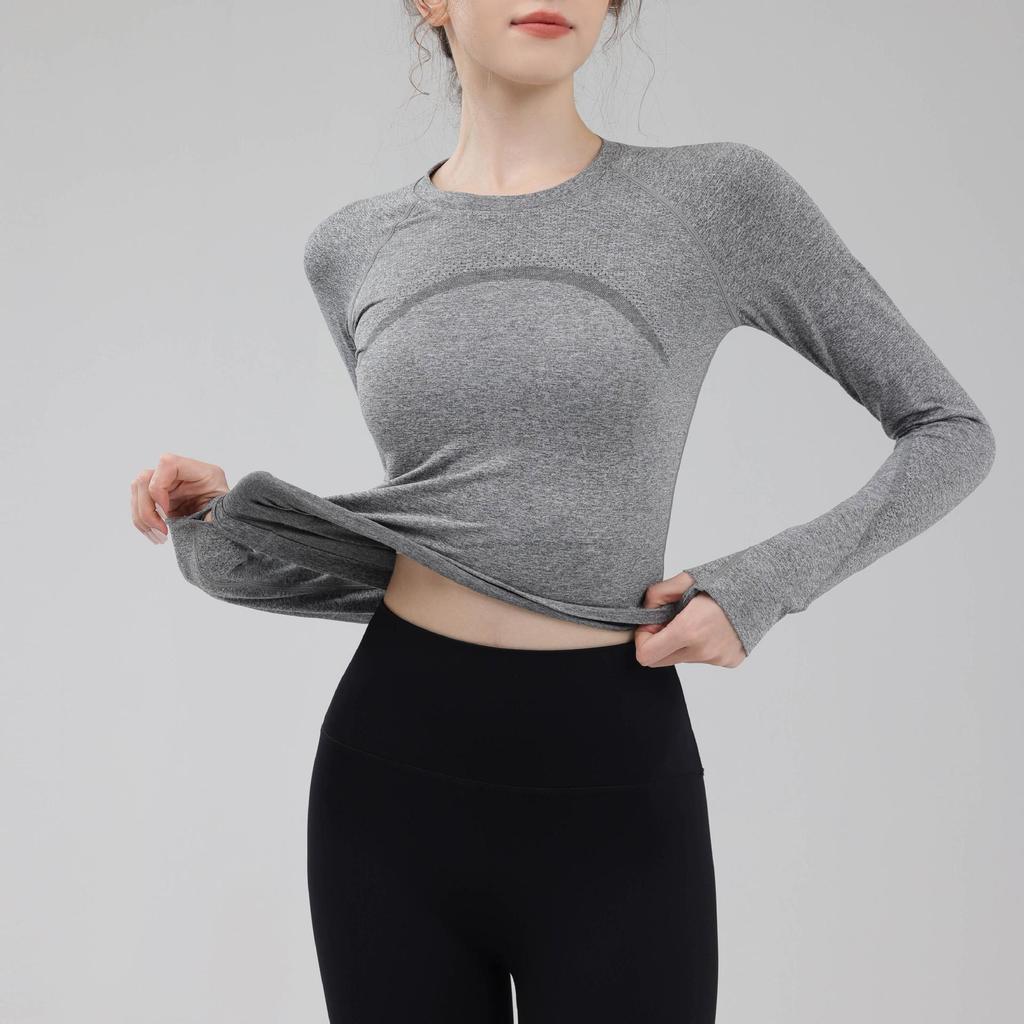 Women's Seamless Long Sleeve Yoga Top - Nude Feel, High-End, Quick-Drying, Comfortable for Autumn & Winter Fitness and Pilates.