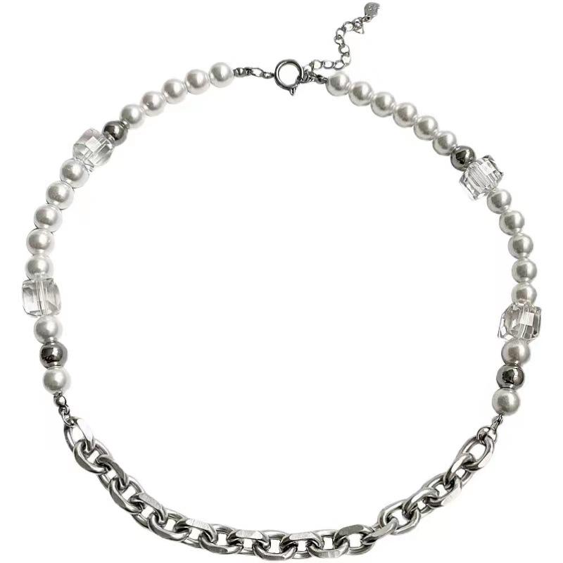 

Personalized square crystal pearl necklace New female ins hip-hop collarbone chain male trendy brand