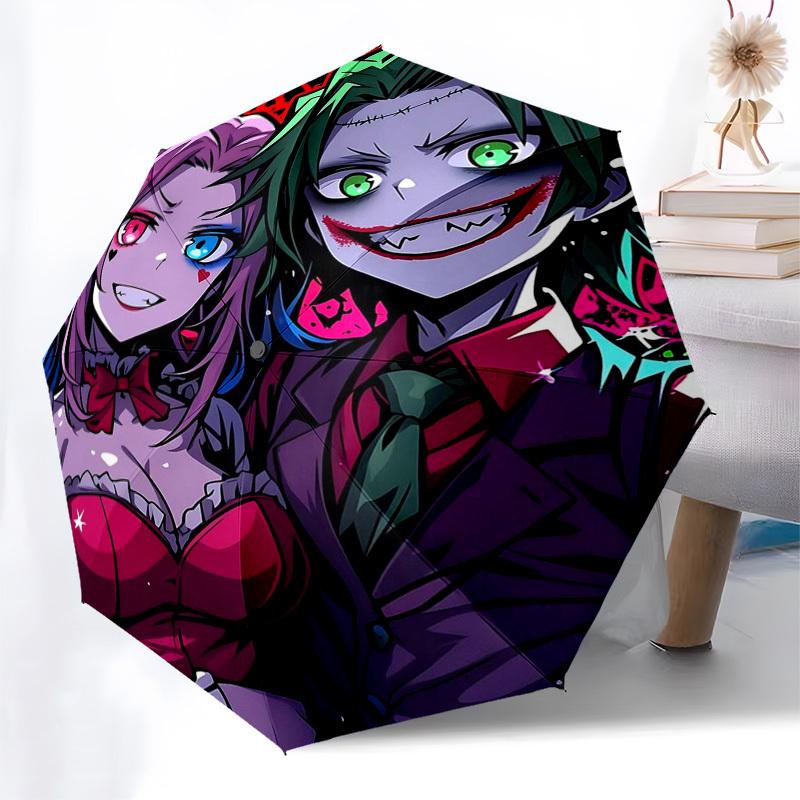 

1pc Joker & Harley Quinn Umbrella: Automatic Opening/Closing, Portable 3-Fold Design, 8-Bone Iron Frame, Outdoor, Ideal Gift for Fans, Travelers, Dail