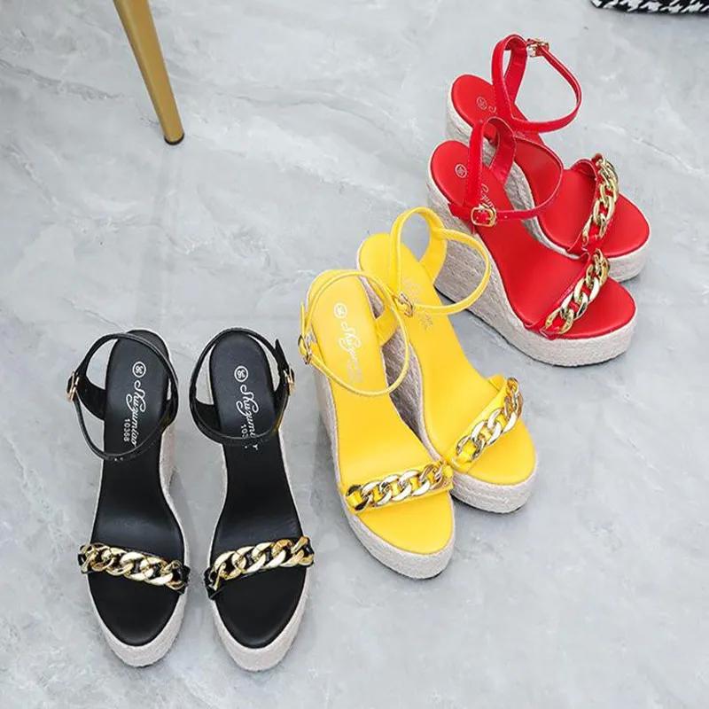 Fashion 14cm Fashion European and American Large Size 34-43 Hemp Rope Women's Shoes Wedge Heel Platform Sandals