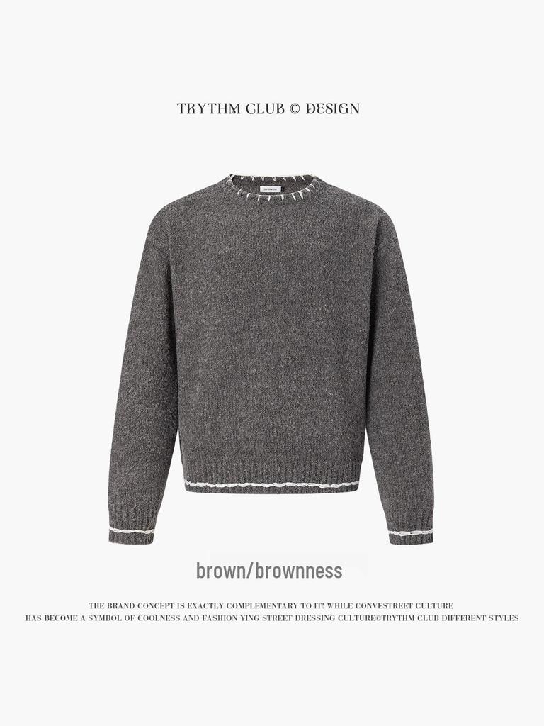 Solid Color Lace Trim Knit Sweater - Old Money Style, Unisex Long Sleeve Top