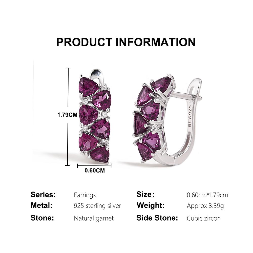 Simple Design 925 Sterling Silver Earrings Natural Triangle 4.0mm Rhodolite Garnet Fine Jewelry for Women's Daily and Party Wear