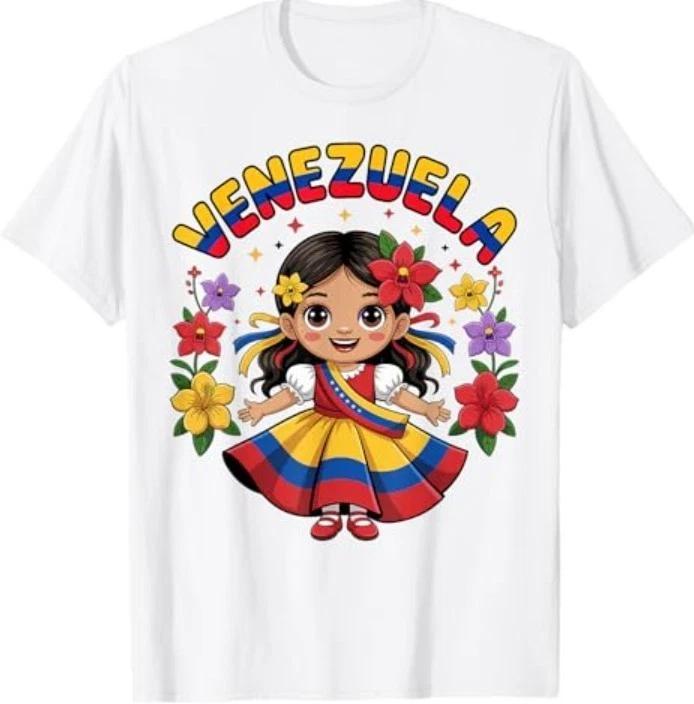 

Cute Venezuela Girl Traditional Dress Colorful Art 100% Cotton T-shirt Mens Tees Top S