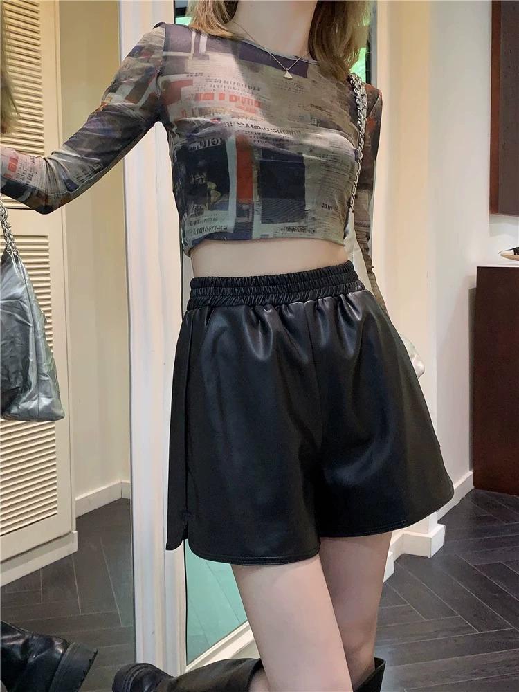 High Waist Plus Size PU Leather A-Line Shorts for Women - Autumn Casual Booty Fit