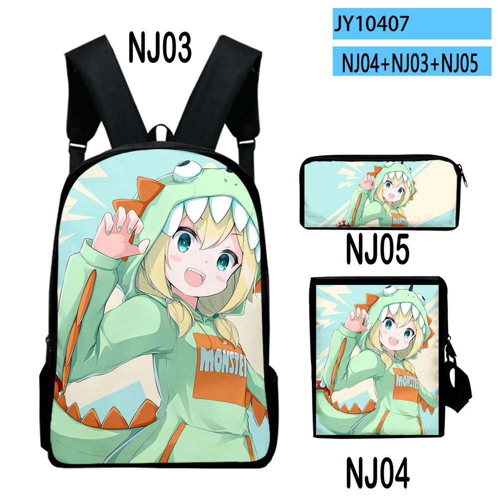 Popular Novelty Pikamee Anime 3D Print 3pcs/Set Pupil School Bags Laptop Daypack Backpack Inclined Shoulder Bag Pencil Case