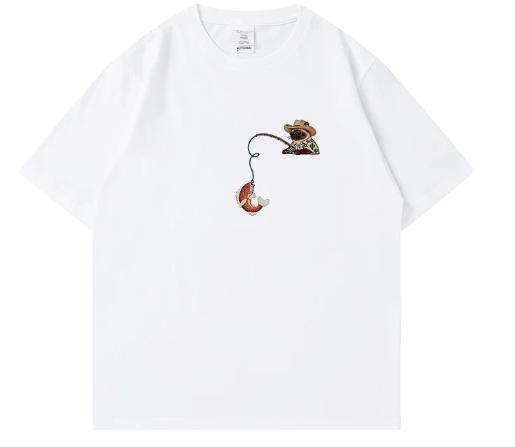 Catch Big Fish - Simple and Elegant Retro Cartoon Print Short-Sleeved T-Shirt, New Style Top, Suitable for Both Men and Women