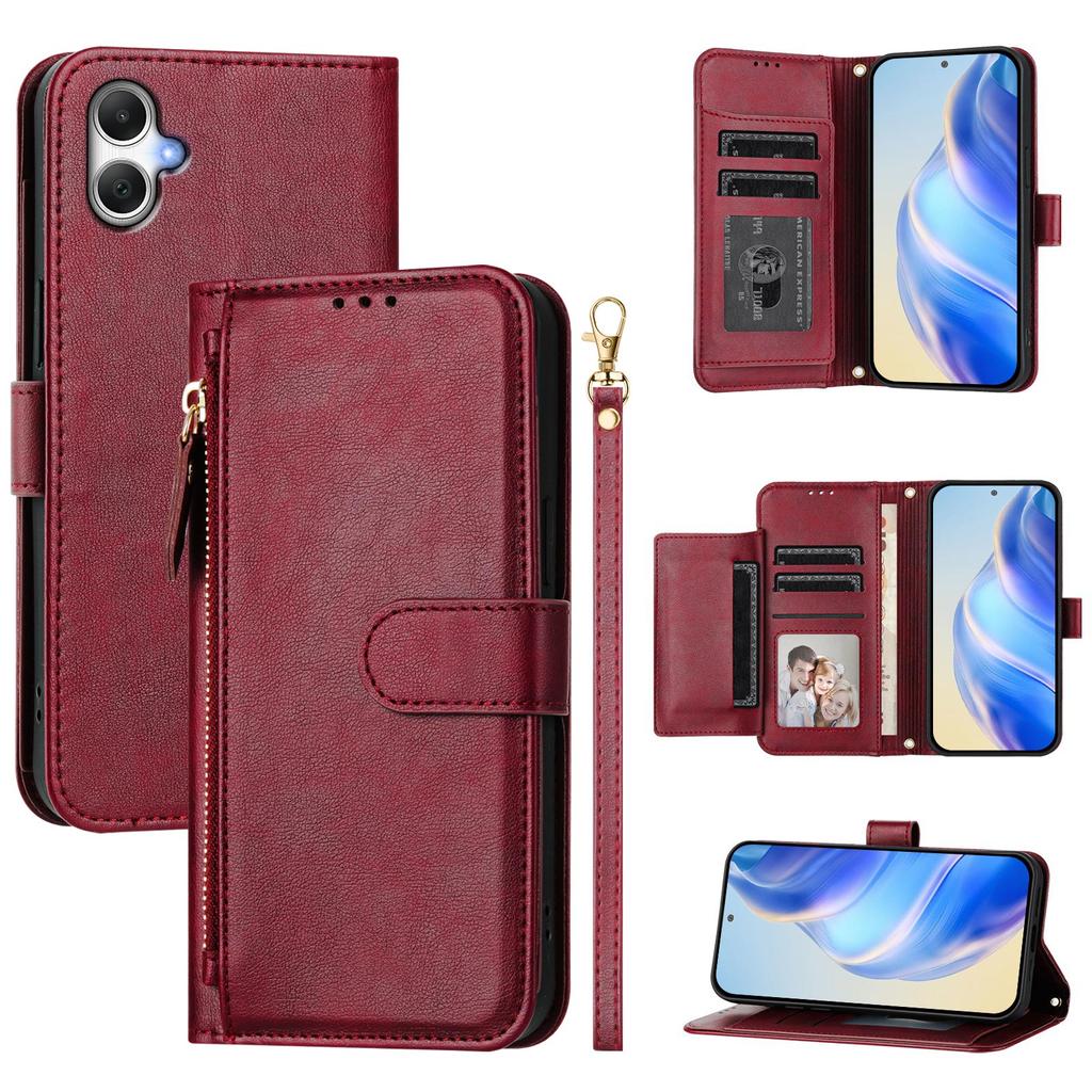 For Samsung Galaxy A06 4G Case Zipper Pocket Multiple Card Slots Leather Phone Cover