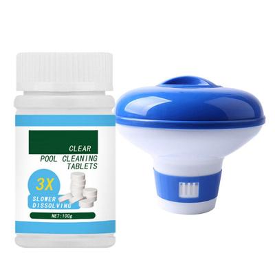 Pool Effervescent Tablets Swimming Pool Chlorine Tablet with Floating Chlorine Dispenser Box for Home Pool Tubs Spas