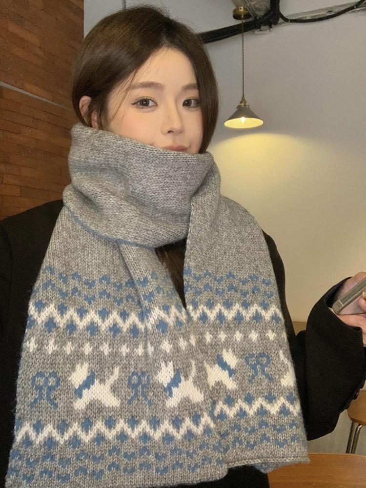 New Women'S Red Dog Pattern Knit Scarf Winter Warm Soft Christmas Fashion Korean Wrap Shawl Scarves For Ladies Male Sweet Casual