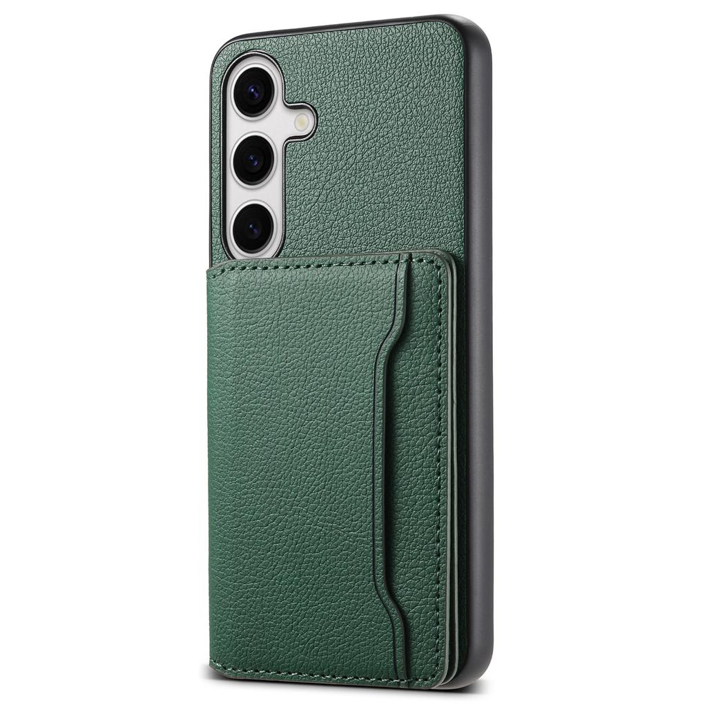 For Samsung Galaxy S25 Case with Card Slots Kickstand Calf Texture Leather Phone Back Cover