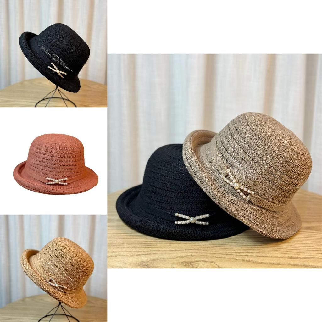 Chic Pearl Summer Hat For Women Lightweight Breathable Bucket Hat For Outdoor Activities