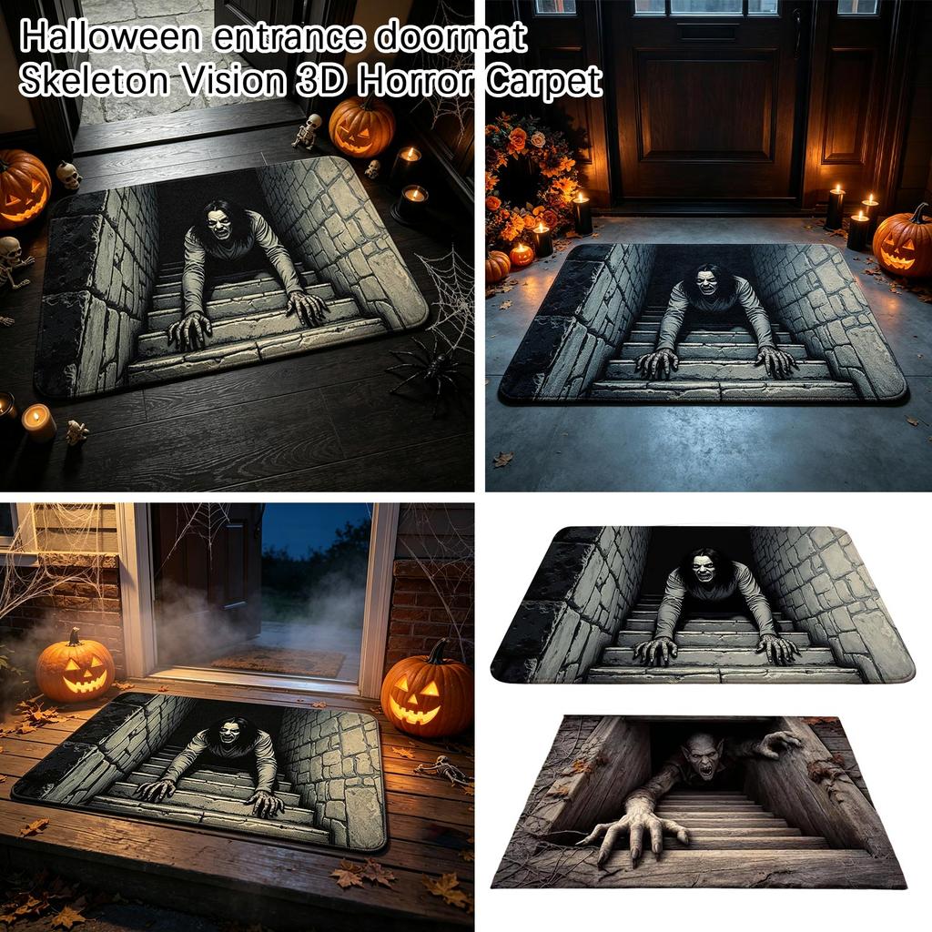 Felpudo de Esqueleto 3D para Halloween, Gris Oscuro, Grande - Entrada Interior Exterior con Diseño