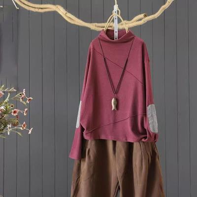 Top Casual da Donna Autunnale e Invernale in Velluto Double-face a Collo Semi Alto, Camicia Larga da Indossare come Soprabito