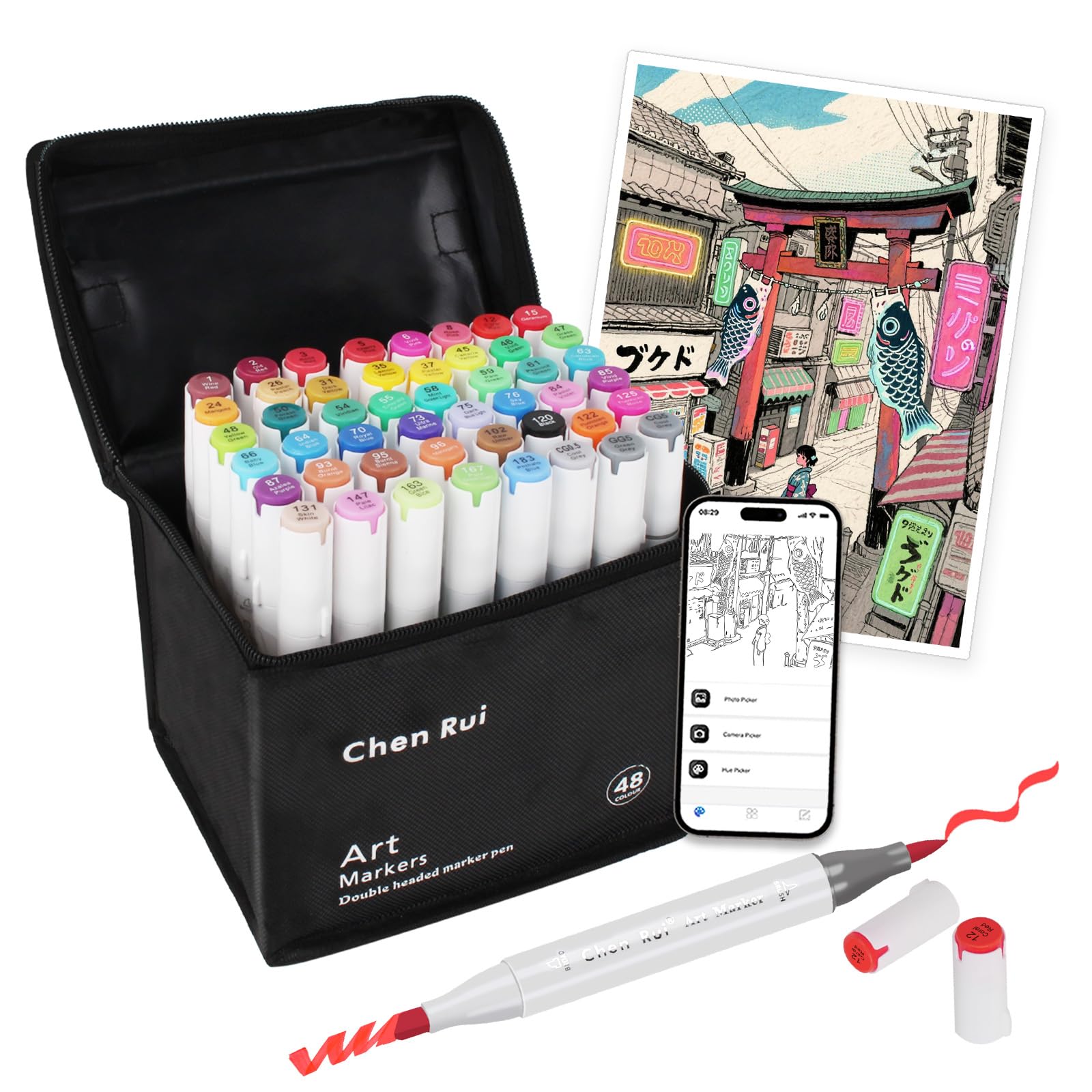 

Illustration Alcohol Brush Art Supplies Set for and Manga Artists with Free App 48-Color Markers, Markers, Type, Adults, Children,