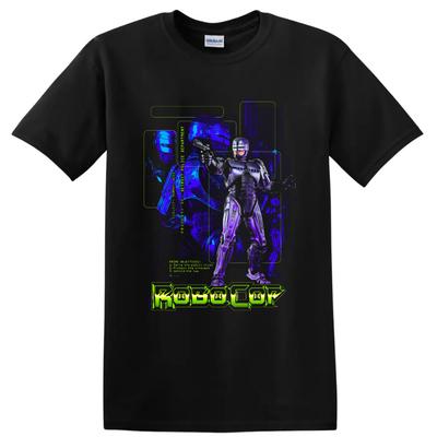 Robocop T Shirt Neon Cybernetic Police Officer Sci Fi Movie Graphic Tee Artwork