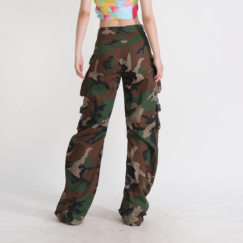 Long High Street Yabi Camouflage Cargo Pants, Spring Retro Large Pockets, Loose Trend Cargo Pants