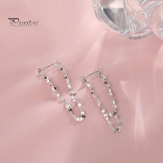 1 Pair Women Earrings Chain Tassel Double-layered Lightweight Smooth Copper Hanging Earrings for Prom Dating Formal Banquet