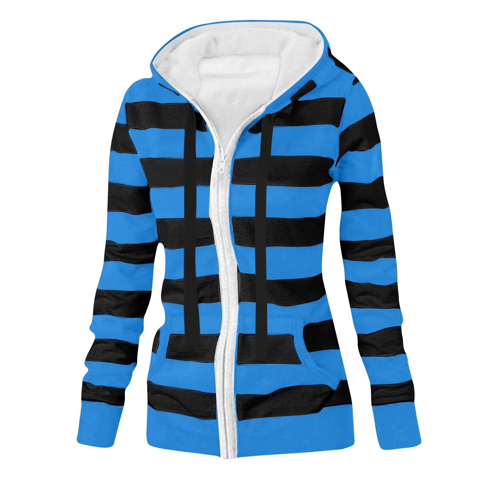 

Женская куртка-свитер в полоску с длинным рукавом, свободная спортивная куртка с капюшоном XL синий