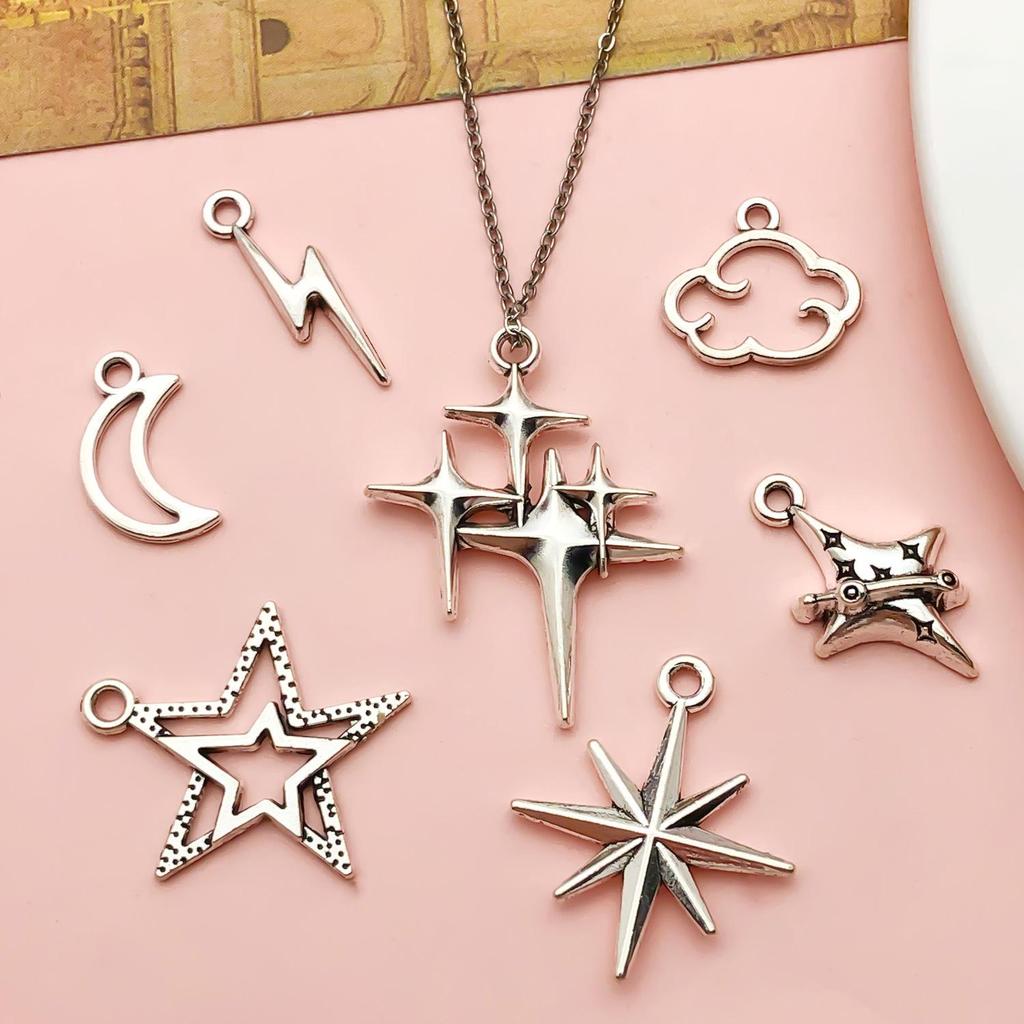 20-Piece Tibetan Silver Star & Moon Pendant Set for DIY Jewelry