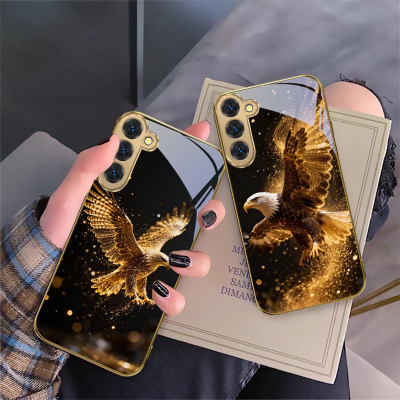 Flying Golden Eagle For Samsung Galaxy S20 FE S21 S22 S23 Plus S24 Ultra 25Ultra S21+ S9+ S22Plus Golden glass phone case